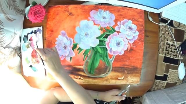 ВАЗА как нарисовать стебли с листьями ,воду и блики. смотреть онлайн