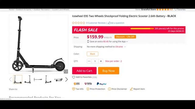 Icewheel E9S Two Wheels Shockproof Folding Electric Scooter 2.6Ah Battery - BLACK смотреть онлайн