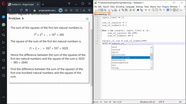 Euler Problem 6 - Sum of Squares and Squares of Sums - Simple Programming in Python смотреть онлайн