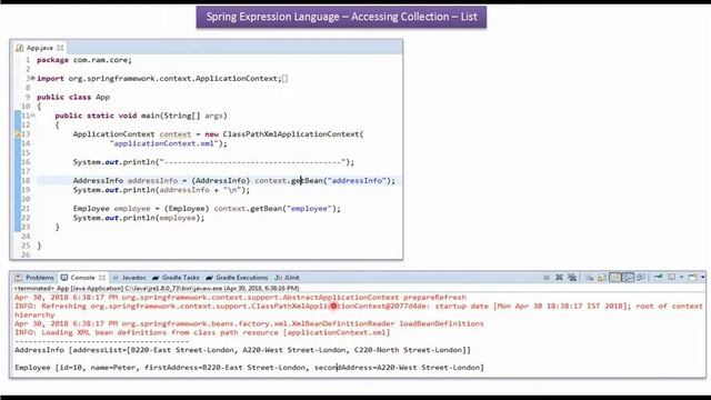 Spring Expression Language – Accessing List Collection with XML Configuration | Spring Tutorial смотреть онлайн