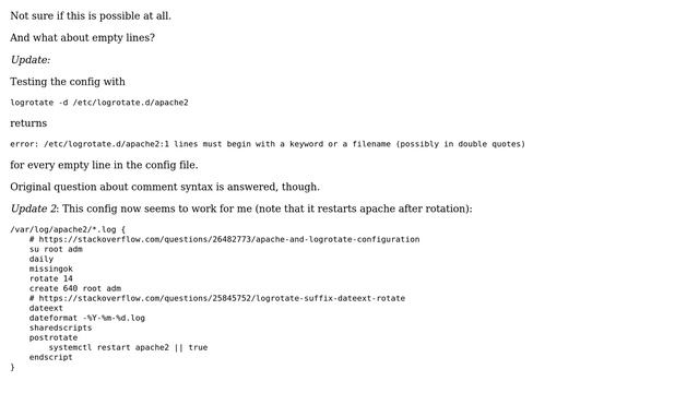 Ubuntu: What is the syntax for commenting out lines in logrotate config files? смотреть онлайн