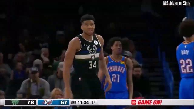 Giannis Antetokounmpo 39 PTS, 7 REB, 7 AST, 4 3PM, 3 STL, 1 BLK vs Thunder - Mar 8, 2022 смотреть онлайн