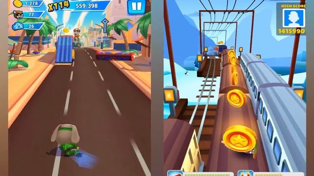 Subway Surf vs Talking Tom Hero Dash - Super Ben - Gameplay (iOS, Android) - Tom Games смотреть онлайн