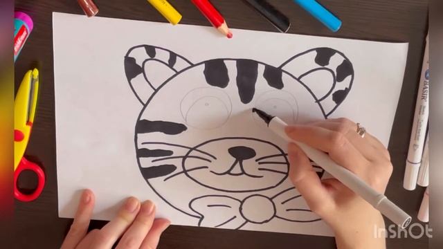 Учимся рисовать. Рисуем тигрёнка. Как нарисовать тигра. Рисуем вместе с детьми. Рисовалка. Раскраск смотреть онлайн