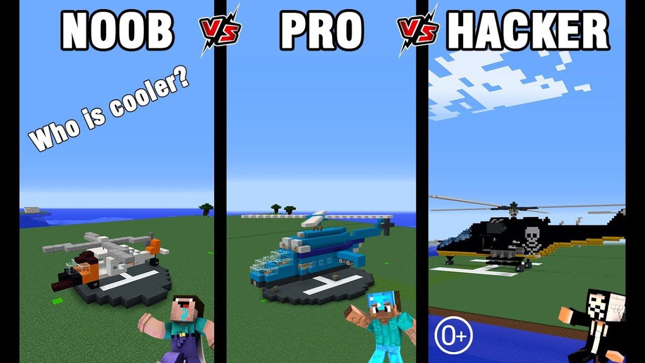 Minecraft Battle: NOOB Vs PRO Vs HACKER: BUILD HELICOPTER CHALLENGE In Minecraft (0+)