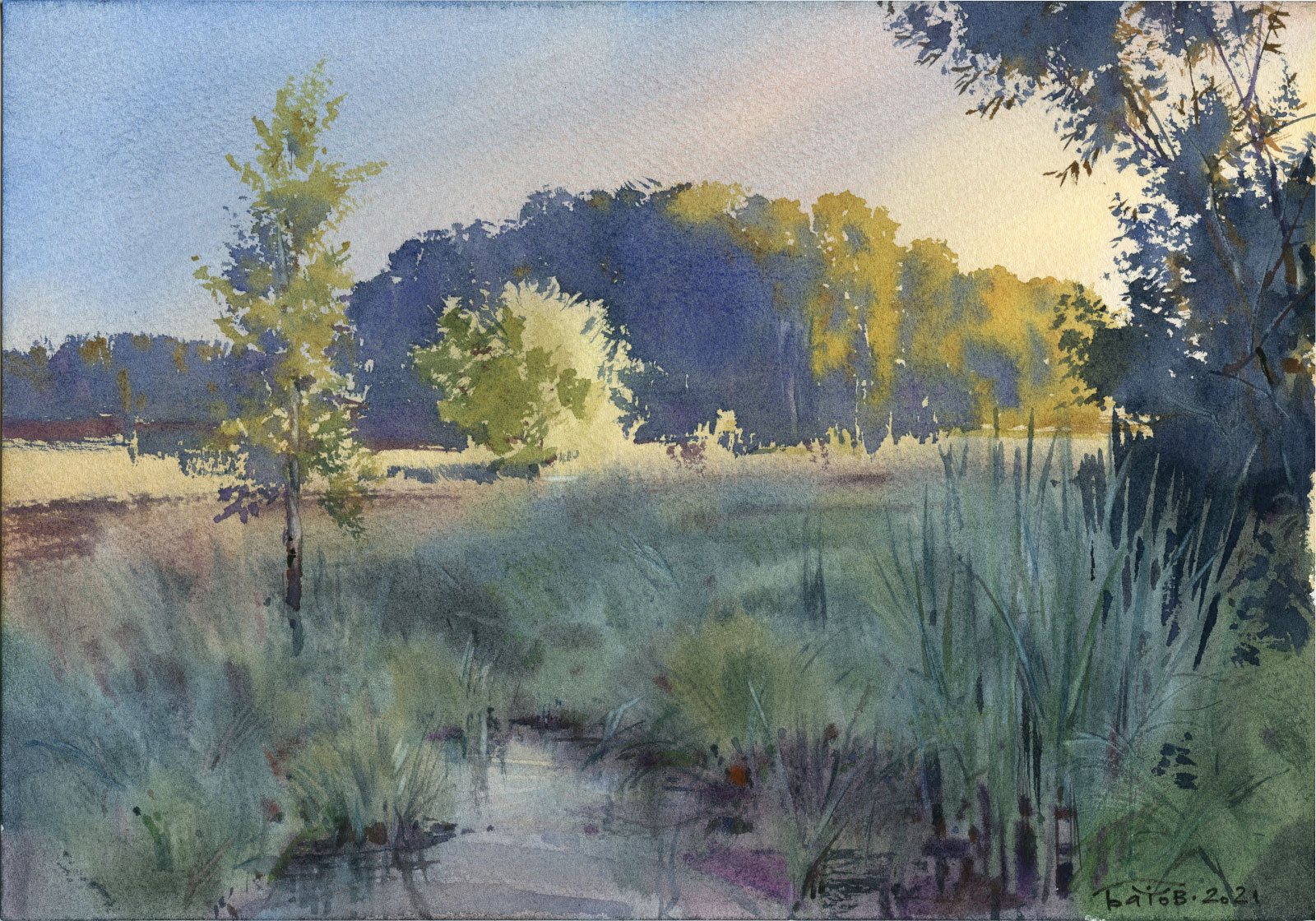 20210630 Низина. Пейзаж акварелью смотреть онлайн