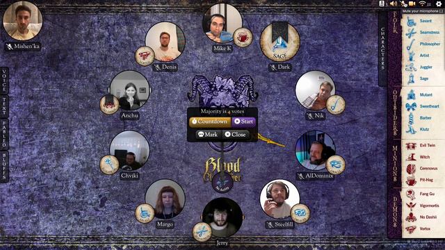 Blood On The Clocktower - Деомнизация в Sects & Violets (10 игроков) 05.10.23 1ая игра [rus] смотреть онлайн