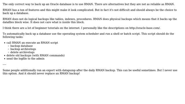 Databases: Is there any other way that we can take auto backup in oracle 11g apart from RMAN? смотреть онлайн