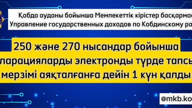 1 күннен кейін Қазақстанда жалпыға бірдей декларация тапсыру (250, 270 нысан) мерзімі аяқталады. смотреть онлайн
