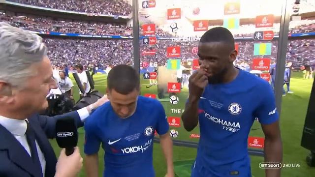 "Eden Hazard please stay!" 🤣 Rudiger and Hazard's brilliant interview after wining the FA Cup смотреть онлайн