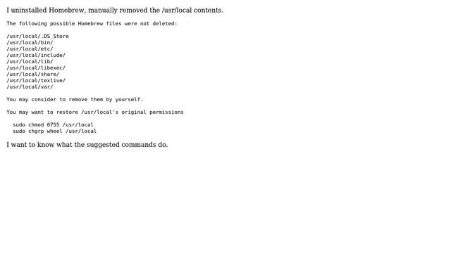 Apple: What does sudo chmod 0755 /usr/local and sudo chgrp wheel /usr/local do? смотреть онлайн