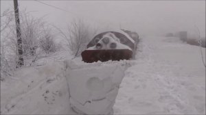 Train Hits Snow Pile in Action - Train Snow Plower / Blower in Action -  Rotary Train Snow Plow