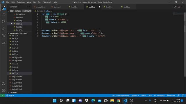 javascript lecture - 35 : user define Object of Javascript | javascript full course playlist | jsfu смотреть онлайн