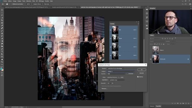 Comment faire une double exposition avec Photoshop (appliquer une image) смотреть онлайн