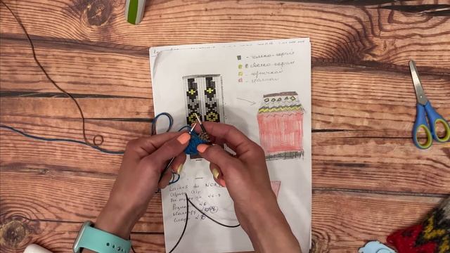 Как вязать по схеме узор жаккард ∣ Жаккардовое вязание - прибавка петель ∣ Лопапейса спицами сверху смотреть онлайн