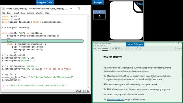 Python Program to convert PDF to SPEECH (Audio or .mp3 file) - with Visualized Program Process Flow смотреть онлайн
