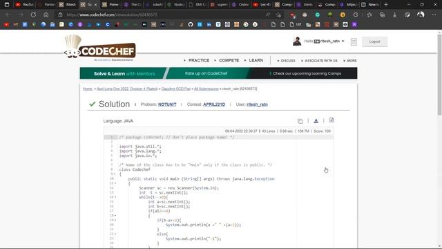 Codechef April Long Challenge One Dazzling GCD Pair Java Solution смотреть онлайн