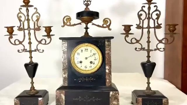 Антикварные каминные часы с канделябрами (черный мрамор) смотреть онлайн