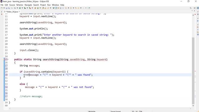 Java 34: A method that searches for a string in another string and returns the result as a string смотреть онлайн