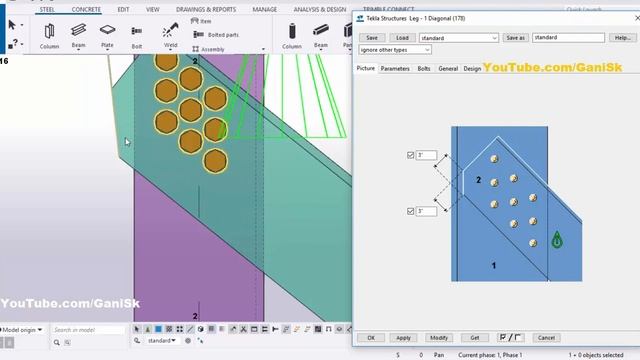 Tekla Structures Tutorial 53 | How to Create Leg 1 Diagonal Connection in Tekla Structures смотреть онлайн