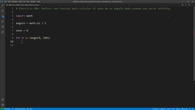 Python - Ejercicio 989: Definir Función para Calcular el Seno de un Ángulo con una Serie Infinita смотреть онлайн