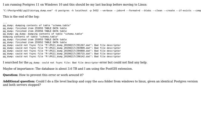 Postgres Backup fails with: pg_dump: could not fsync file: Bad file descriptor (2 Solutions!!) смотреть онлайн
