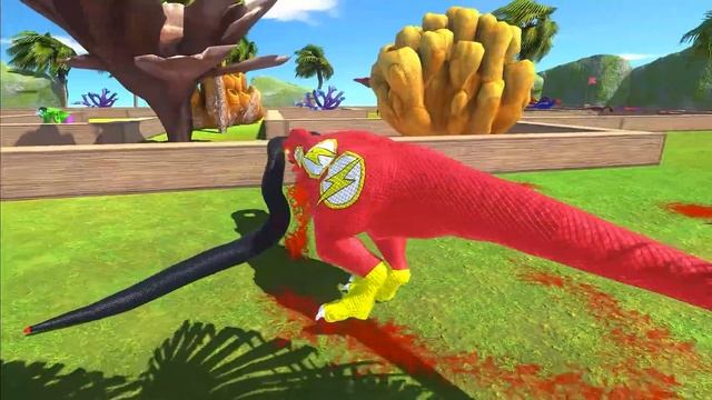 FLASH T-REX vs BATMAN BRACHIOSAURUS JUNGLE DEATH RUN - Animal Revolt Battle Simulator смотреть онлайн