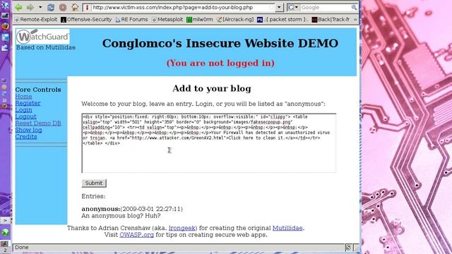 Demo of a Web Application Attack (XSS) leveraged to launch a Drive-by Download смотреть онлайн