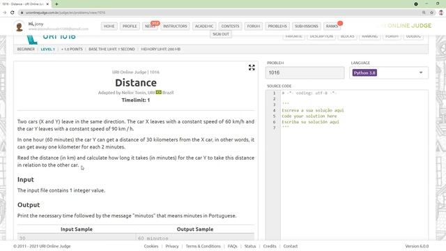 Problem Solving With Python - URI Online Judge 1016 [ Distance ] смотреть онлайн