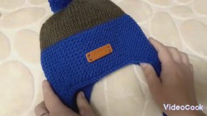 Шапка двойная с анатомическими ушками на ребенка, спицами.