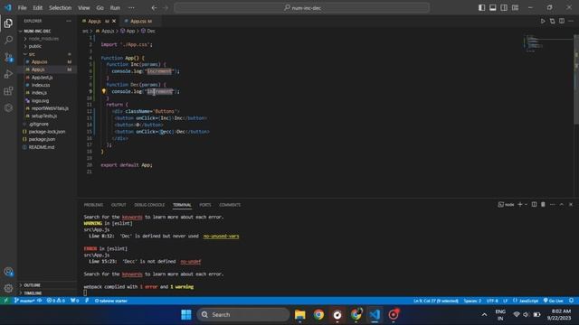 React JS Project (Incrementing and Decrementing the State Variable on Button clicked in React JS) смотреть онлайн