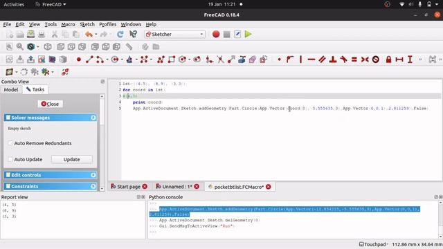 FreeCAD: Python - Use a list of coordinates to pocket / pad a sketch (combined short version) смотреть онлайн