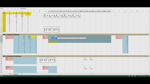 Regression analysis in excel using matrix algebra (part 1/8 obtaining beta coefficients)) смотреть онлайн