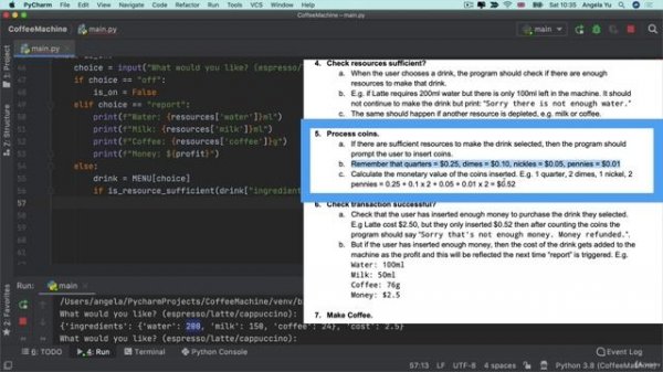 Day 15 - Local Development Environment Setup & t7 Solution & Walkthrough for the Coffee Machine Code