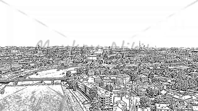 Sketch doodle style. Krakow, Poland. Wawel Castle. Ships on the Vistula River. View of the historic смотреть онлайн