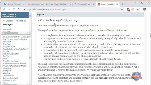 metodo equals en Java смотреть онлайн