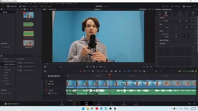Изменение тона звука в Davinci resolve смотреть онлайн