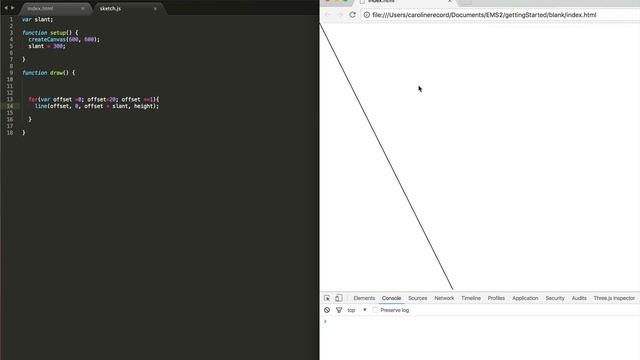 Diagonal Lines in a For Loop p5.js смотреть онлайн