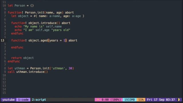 Vimscript Tutorial: Object Oriented Programming ( modifying object's attributes ) смотреть онлайн