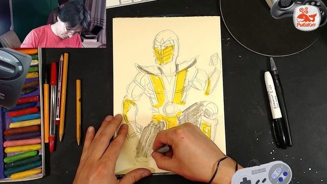 Как рисовать Scorpion персонаж серии Mortal Kombat Сега 16 Bit