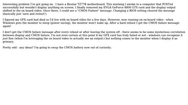 CMOS Failure message after monitor enters power save mode смотреть онлайн