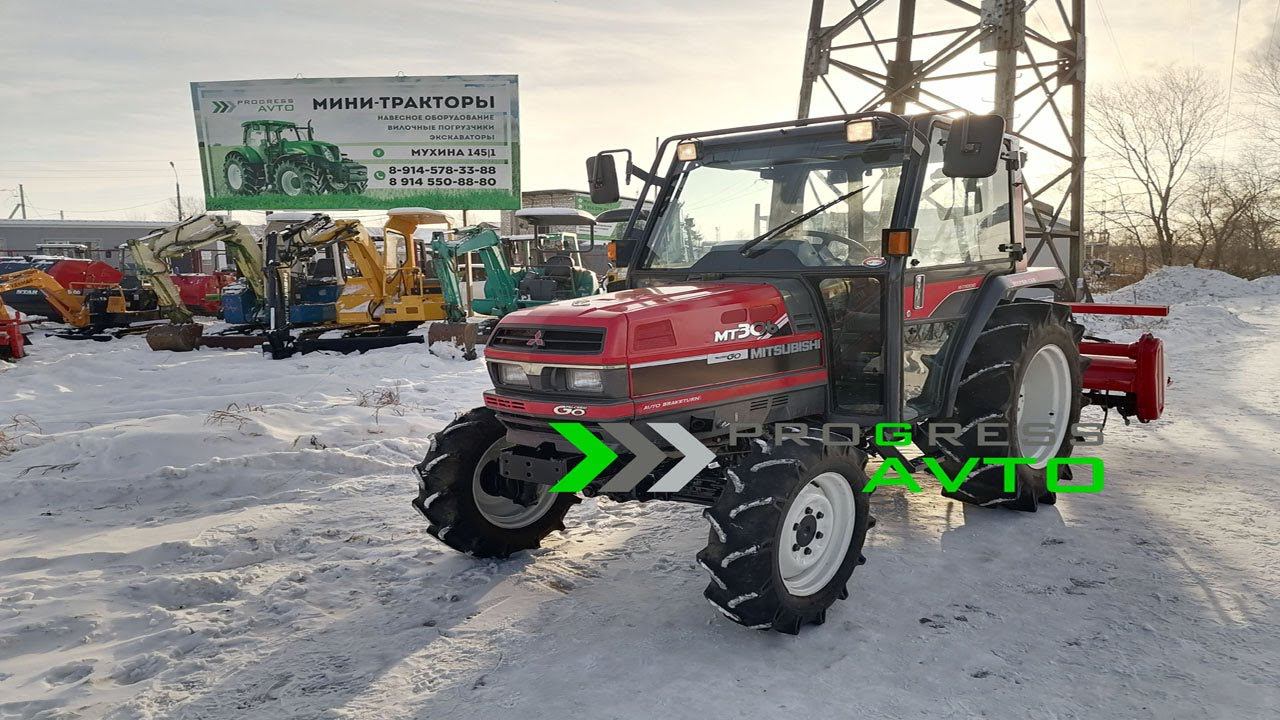 Японский трактор с кабиной MITSUBISHI MT306 быстрый разворот фреза реверс колея 110 клиренс 36 см смотреть онлайн