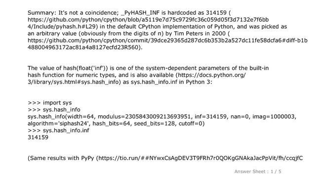 PYTHON : Why does Python's hash of infinity have the digits of π? смотреть онлайн