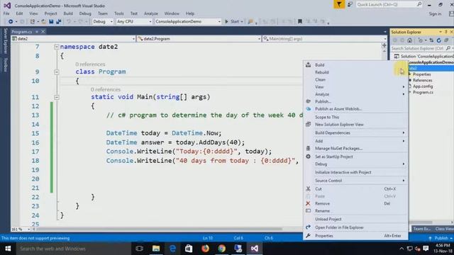 C# Sharp program to determine the day of the week 40 days after the current date. смотреть онлайн