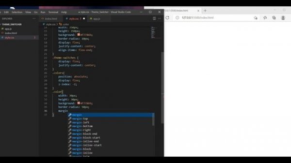 Multiple colors theme switcher using HTML, CSS, and JS