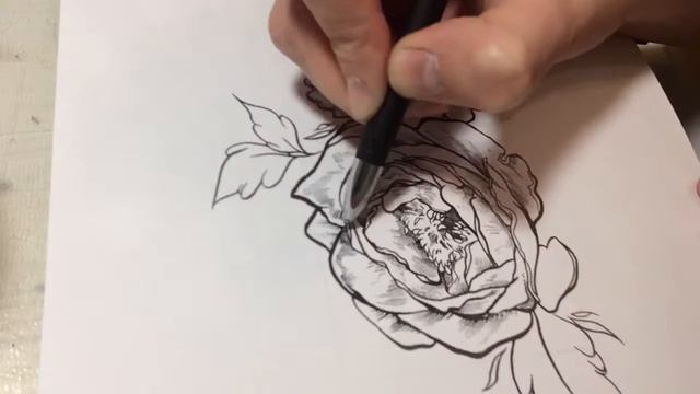 Peonies tattoo Drawing Details Shading смотреть онлайн