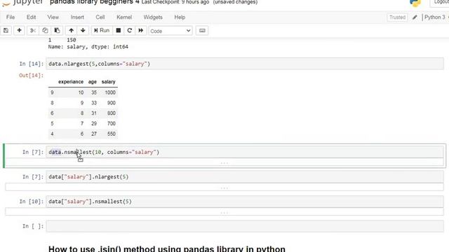 Tutorial 33 : How to use nlargest and nsmallest function of pandas library in python | jupyter note смотреть онлайн