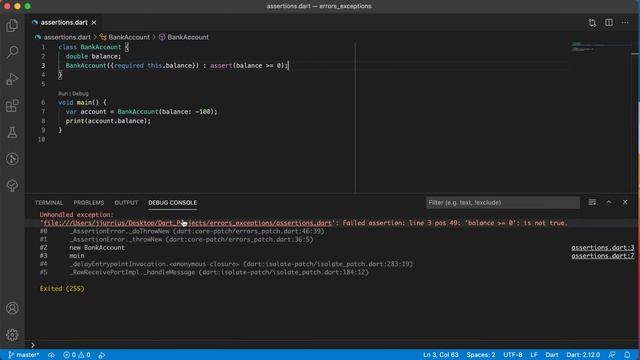 Dart Errors and Exceptions - Assertions смотреть онлайн