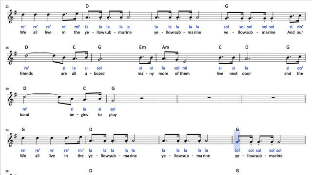 THE BEATLES - YELLOW SUBMARINE (partitura lenta/slow sheet music) смотреть онлайн