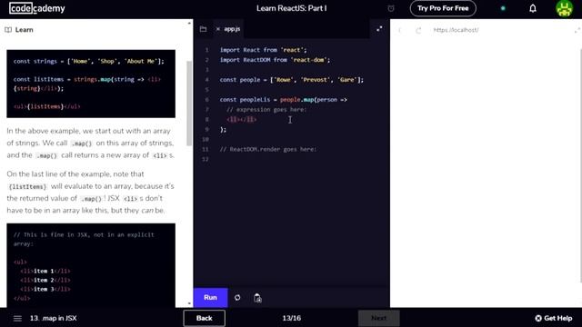 Advanced JSX part2 - Learn ReactJS: Part I - Codecademy смотреть онлайн